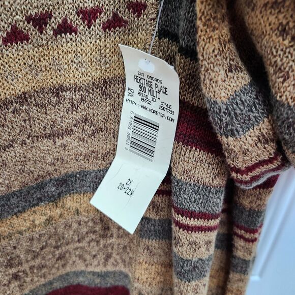Koret Knit Sweater Womens 2X Crew Neck Tan Red Striped Long Sleeves Zipper - Picture 7 of 10